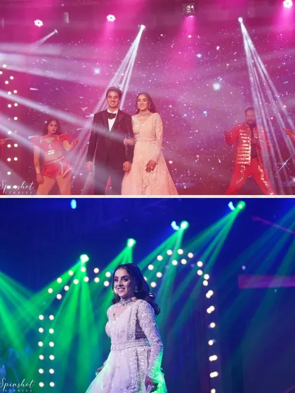 More shots from the Sangeet performances, showcasing the incredible lighting design and stage presence.