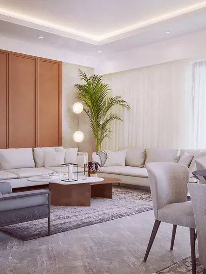 Another perspective of the Ace Parkway living room concept, showing the open-plan layout that flows into the dining area, creating a spacious and cohesive environment for family and guests.