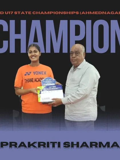 Prakriti Sharma with her trophy after winning the Girls Doubles U17 category at the state championships in Ahmednagar.
