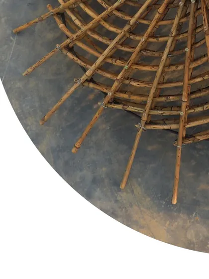 A top-down view of the bamboo roof model. This perspective reveals the radial pattern of the structure, which provides both strength and a powerful visual aesthetic.