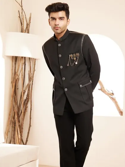 Our black bandhgala jacket combines timeless sophistication with a bold, modern twist. Perfectly tailored for a sharp, distinctive look, this statement piece is designed for the man who is always ahead of the curve.