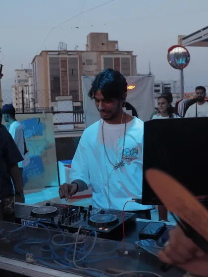 In the zone at the Ahmedabad rooftop party. The sun was setting, and the vibes were just right for a great set.