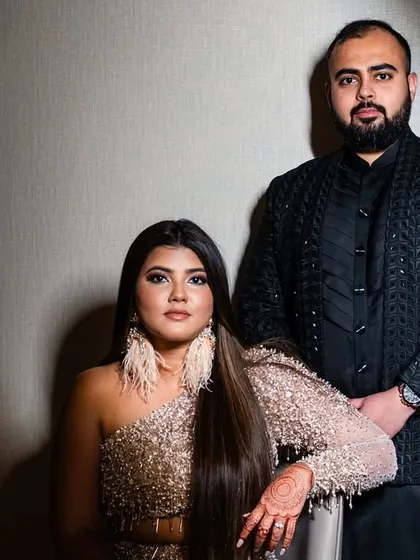 A stylish and modern couple portrait from their reception.