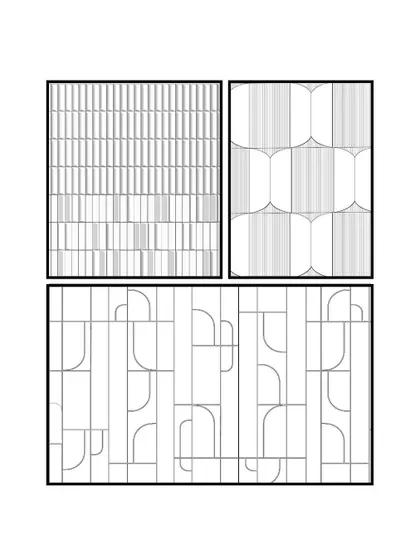 A study of geometric patterns I developed for wall paneling and partitions. These drawings are the first step in creating the custom, rhythmic details that bring character and sophistication to a space.