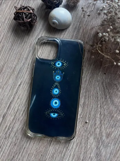 The completed Evil Eye phone case.