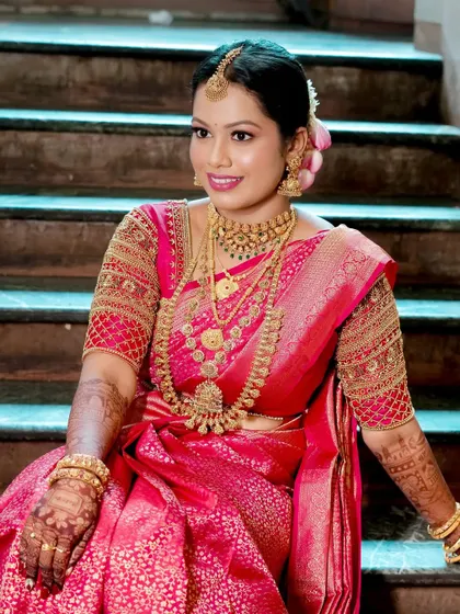 Another beautiful portrait of Lavanya, showing her looking happy and confident on her special day.