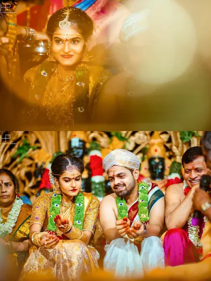 A collage of candid expressions and interactions during the wedding ceremony.