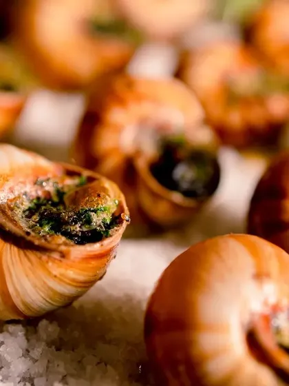 A close-up of our expertly prepared escargots, a gourmet European offering.