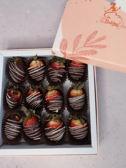 A larger box of my chocolate-dipped strawberries, perfect for sharing. Each berry is hand-dipped and beautifully decorated.