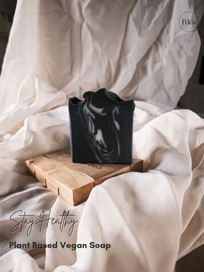 Stay healthy with my plant-based vegan soap. This dark, swirled bar is an investment in a more enhanced life, turning a simple act of cleansing into a luxurious moment of self-care.