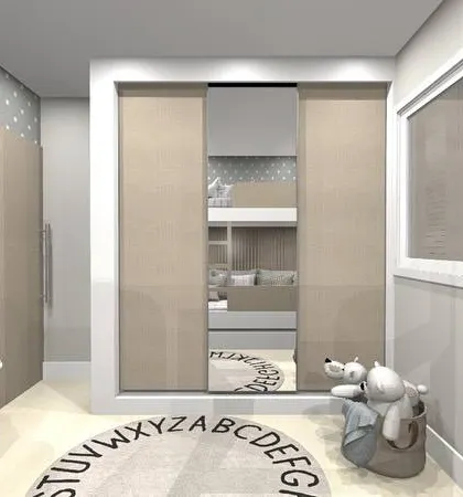 A sliding wardrobe with a central mirror panel, a practical choice for any bedroom as it combines storage with a full-length mirror.