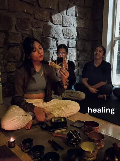 A healing circle from our last farm retreat. We use candles, sound bowls, and shared intention to create a space for deep release and restoration. Two days never feels like enough.