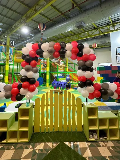 A race car themed party entrance inside our soft play area. We can decorate any part of our facility to match your chosen birthday theme.