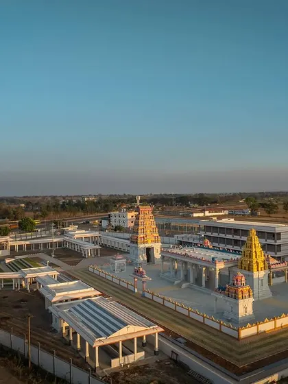 A wide shot of the temple complex, which opened to the public after a grand opening. The architecture is intended to evoke spiritual emotions and connections.