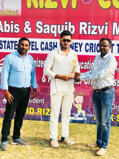 Mandeep Boora receiving the Man of the Match award after his excellent bowling performance helped us enter the final of the Abis & Squib Rizvi Memorial Cricket tournament.