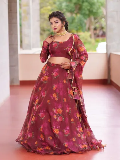 An identical full-length shot, confirming the beautiful design of the lehenga.