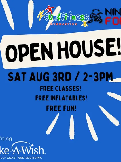 You're invited to our Open House! Come see what we're all about with free classes, free time on our inflatables, and a chance to meet our amazing coaches. It's a great way to experience our gym for the first time.