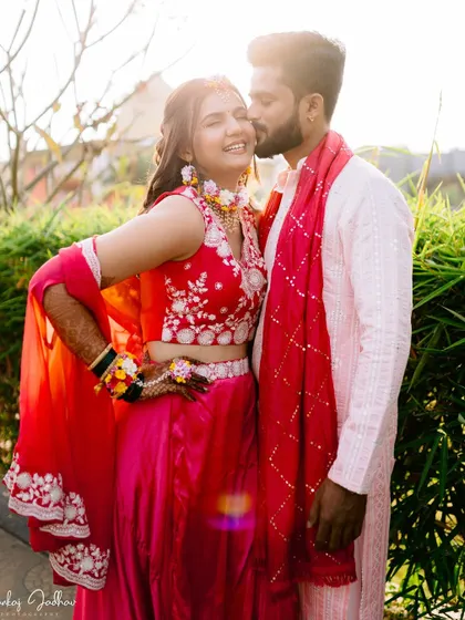 A sun-kissed, romantic moment between the couple at their Haldi ceremony.