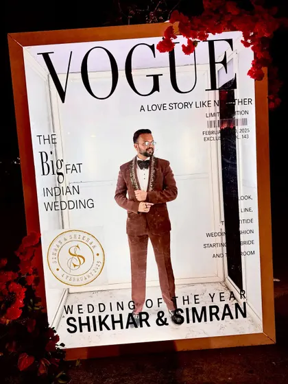 A cool Vogue-themed photo booth at a sangeet. I love when couples have creative and fun elements like this for their guests to enjoy.