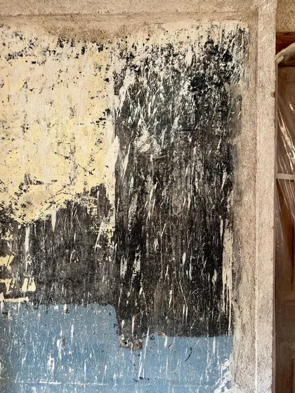 The wall as a canvas of history. The layers of paint, scraped and worn over decades, create an abstract texture that tells the story of the building's life. We often find beauty in these accidental discoveries during the restoration process.