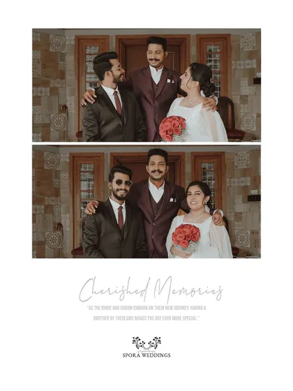 A cherished memory of the couple with their family, capturing the support and love that surrounds them on their wedding day.