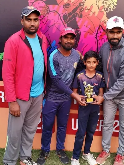 Chirag Yadav, the Player of the Match, with his trophy. A well-deserved award for an all-round performance.