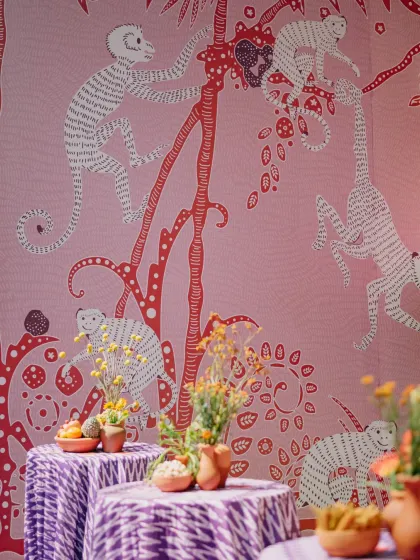 A whimsical "Saturday Market" themed event in Udaipur, with custom-designed stalls for a Chai House, Frozen Yoghurt, and Ice Gola, complete with unique branding and playful decor.