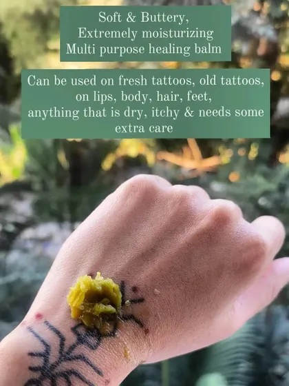 The texture of our upgraded Hemp Jelly Tattoo Balm is soft and buttery. It's a multi-purpose healing balm for tattoos, lips, or any dry, itchy spot that needs extra care.