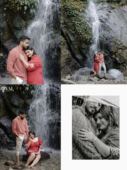 Rishikesh offers more than just the river. This collage showcases a session at one of the area's beautiful waterfalls, providing a lush, serene, and private setting for your maternity portraits.