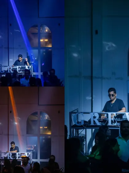 A collage of wide shots showing how the lighting and atmosphere change throughout my set at Grey Cravings.