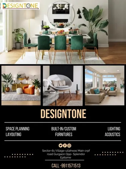 A graphic detailing our core competencies: space planning, built-in/custom furniture, and lighting/acoustics, all under the DesignTone brand.