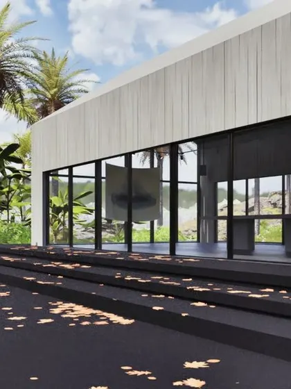 This series of renders explores the artist's residence, inspired by traditional Indian courtyard homes ('thotti mane'). The design features a concrete shell, an open-to-sky courtyard, and an agarbatti niche, fusing modern form with sensory, traditional details that connect the space to both culture and nature.