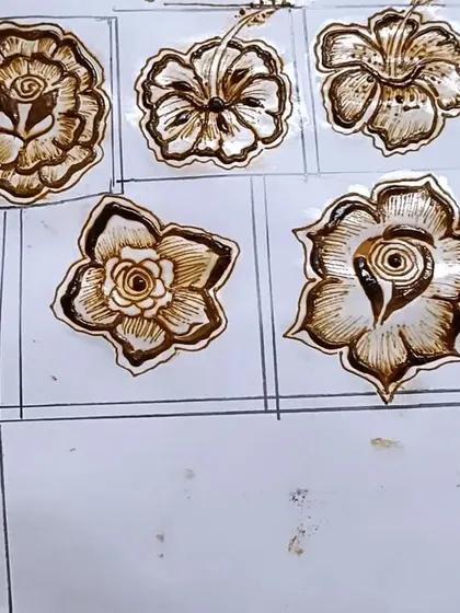 Once you are comfortable with the basics, we explore more complex and varied floral designs. This sheet shows different types of flowers you will learn to draw, each with its own unique shading and detail.