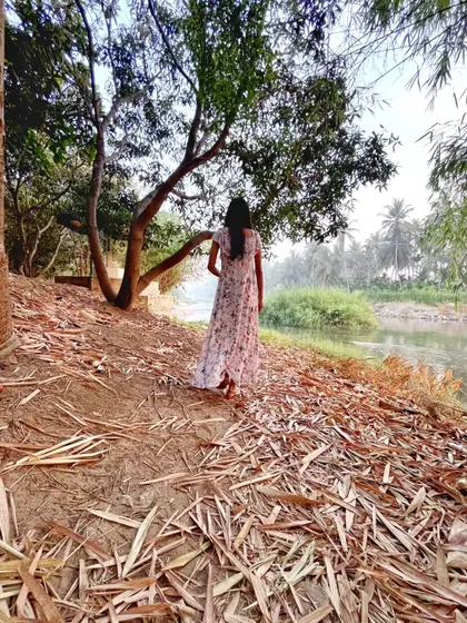 Walking along the riverbank, with dry leaves crunching underfoot. Every season offers a different texture and color palette.