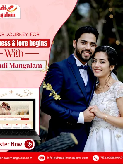 An elegant couple dressed for a Christian wedding ceremony. Your journey to happiness and love begins with finding the right partner, and we are here to help.