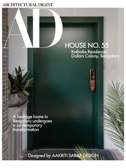 The cover of our feature in Architectural Digest for House No. 55, the Kathotia Residence in Bangalore. The story details our sensitive renovation of a 30-year-old home into a modern, gallery-like space.