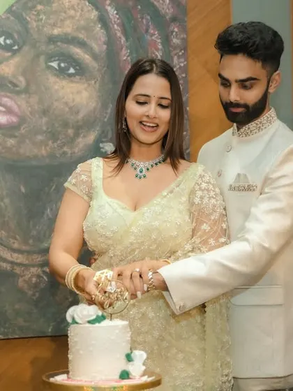 A sweet, shared moment during the engagement cake cutting. It's these small, connected moments that add so much warmth to your story.