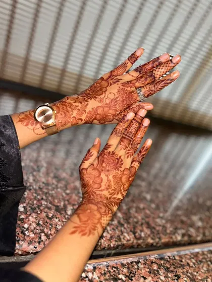 A beautiful henna stain, showing the rich color and intricate details of the design.