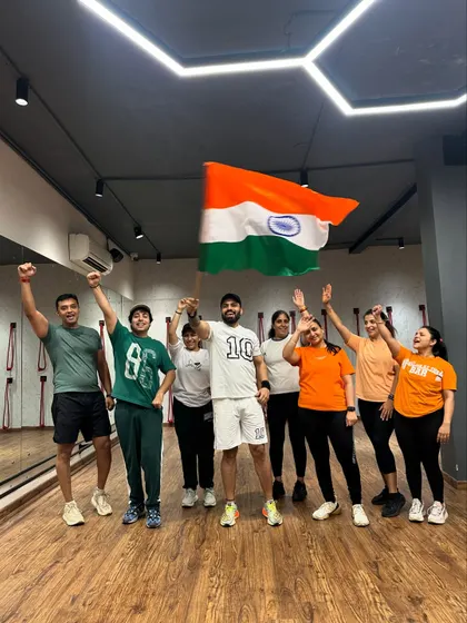 Freedom, fitness, and fam. The perfect summary of our Independence Day celebration, complete with the Indian flag.