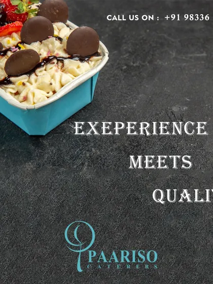 This modern dessert cup features layers of fresh cream, strawberries, and chocolate discs. It's an example of how we blend quality ingredients with experienced preparation to create delightful treats.