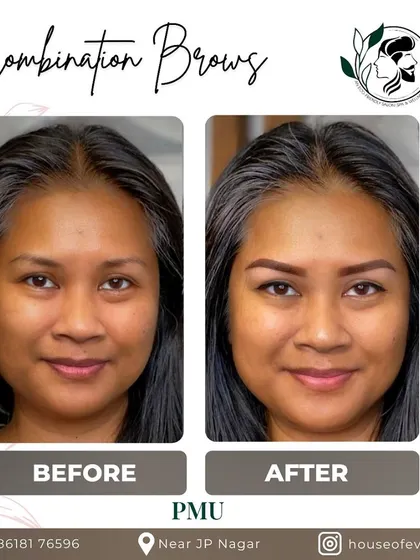 Here, I used a custom-blended pigment for these Combination Brows to perfectly match her hair and skin tone, resulting in a harmonious and beautiful enhancement.