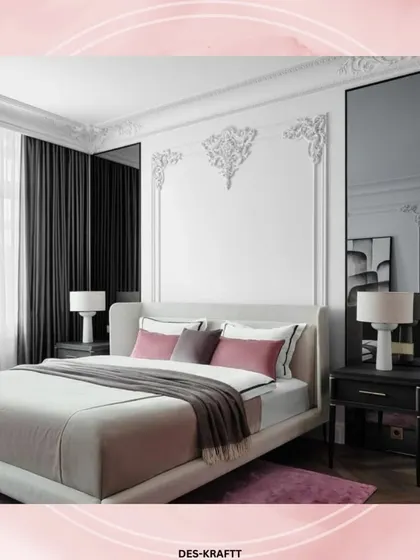Mirrored panels on either side of the bed enhance the sense of space and light, reflecting the room's sophisticated details and classic charm.