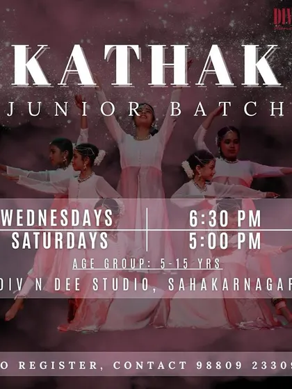 Let your child discover the magic of Kathak! Our junior batch is designed for kids aged 5-15, with classes on Wednesdays and Saturdays. It's a wonderful way to build grace, rhythm, and confidence.