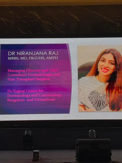 A slide from my presentation at Haircon 2024, introducing me as the Managing Director and Chief Consultant Dermatologist and Hair Transplant Surgeon at my clinics.