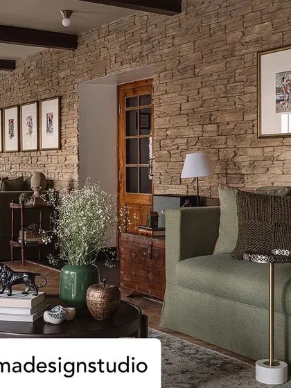 For this colonial-style home in Mussoorie, we crafted furniture that felt both classic and comfortable. The stone walls and wooden beams are complemented by our slipcovered sofas and a mix of patterned and solid armchairs.