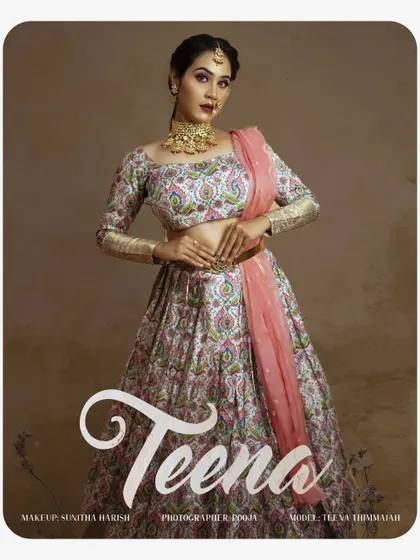 A vibrant and modern branding portrait for a model. This image showcases a blend of traditional clothing with a contemporary, fashion-forward pose and clean studio background, highlighting her confidence and style.