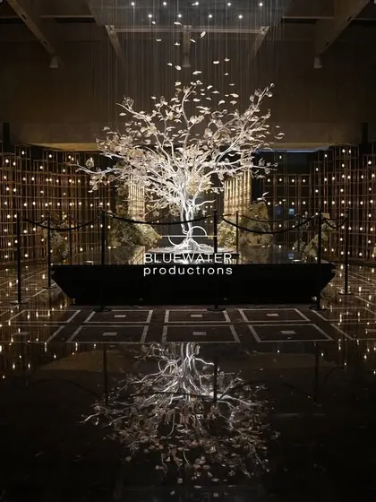 We believe in creating statement pieces that become the centerpiece of a memory. This glowing crystal tree, with its delicate leaves reaching for a rain of light, set a magical tone before the Sangeet even began.