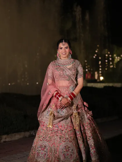 Muskaan, ready for her big day. The overall look is ethereal and romantic, proving that you don't always need bold colors to make a statement as a bride.