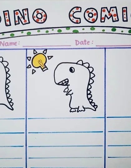 This "Dino Comics" worksheet invites children to create their own stories, combining literacy and drawing. It encourages creativity and emotional expression within a structured format.
