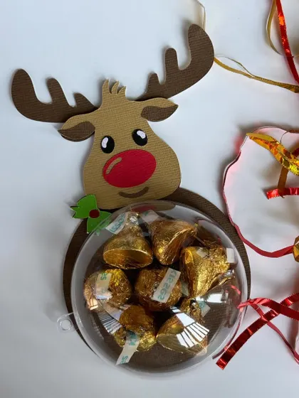 The adorable reindeer version of our chocolate-filled Christmas baubles.